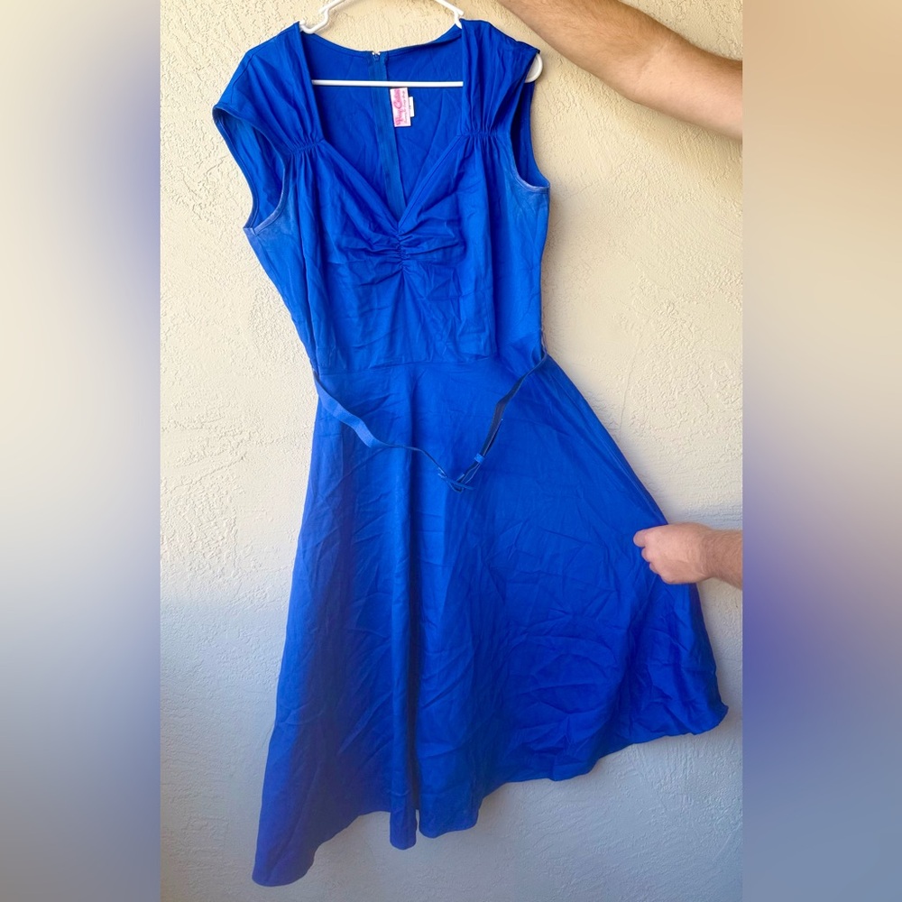 Pinup Couture Blue Ruched Sweetheart Midi Dress